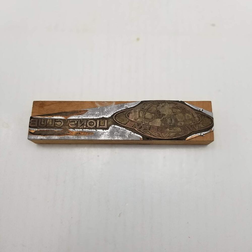 Vintage Lions Club International Letterpress Printing Block Wood Metal Stamp Art